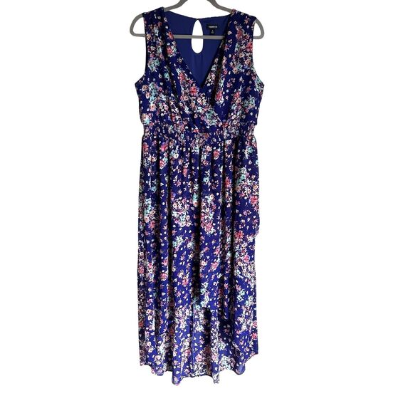 Torrid Floral Faux Wrap Hi-Lo Maxi Dress Blue Multicolor 1X - Picture 1 of 11